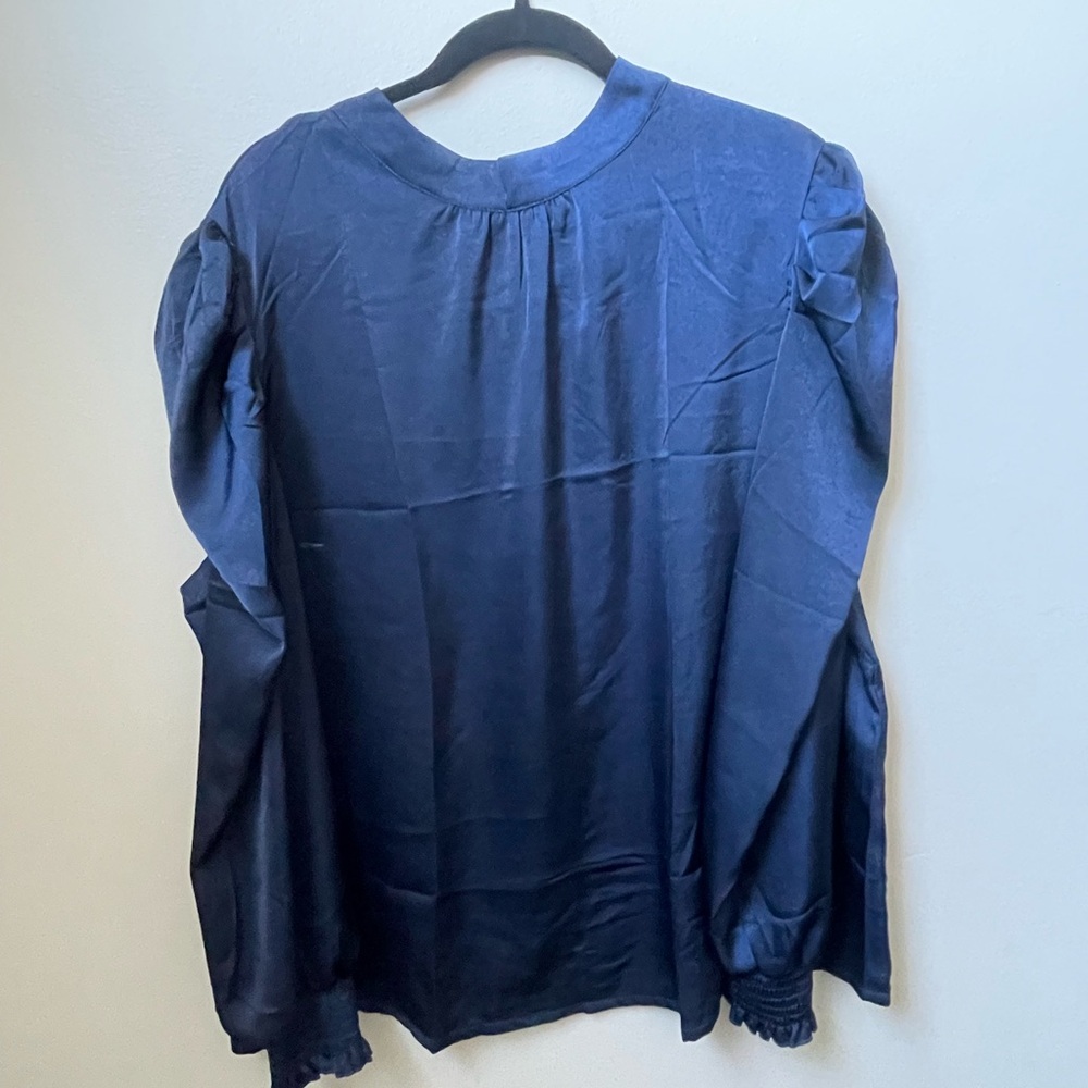 NWT Relaxed Blue Long Sleeve Mandarin Collar Blouse NWT